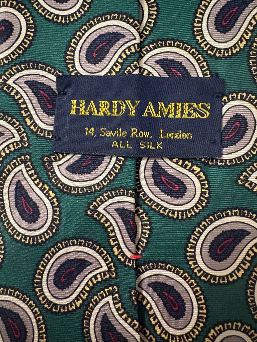 Hardy Amies London 100% Silk Paisley Tie 4" Vintage Savile Row Green Purple